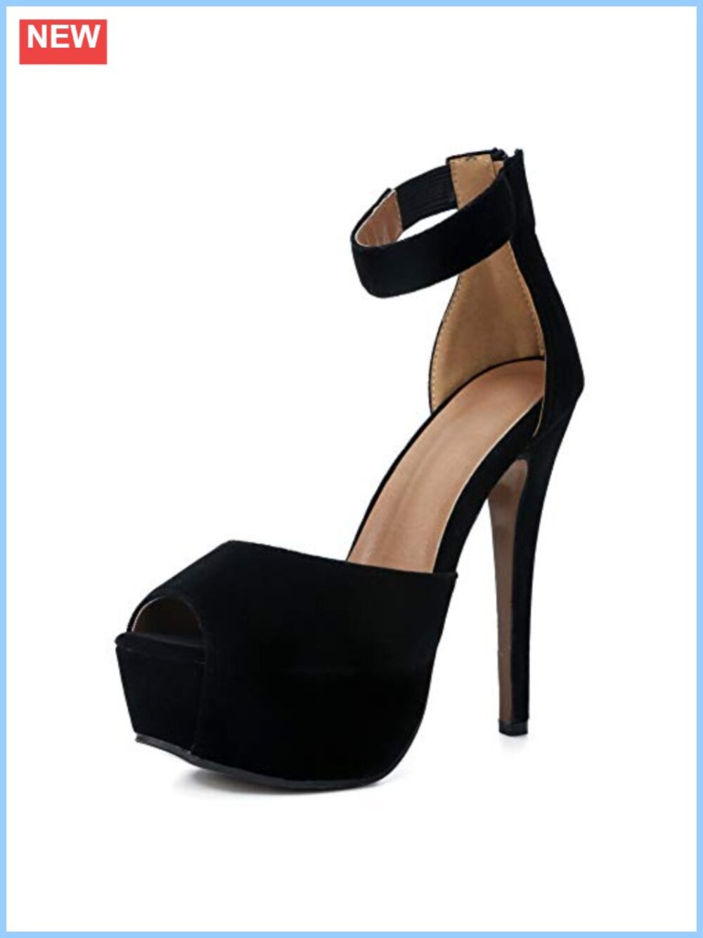 New Platform High Heel Sandals Peep Toe Ankle Strap Stiletto Faux Leather